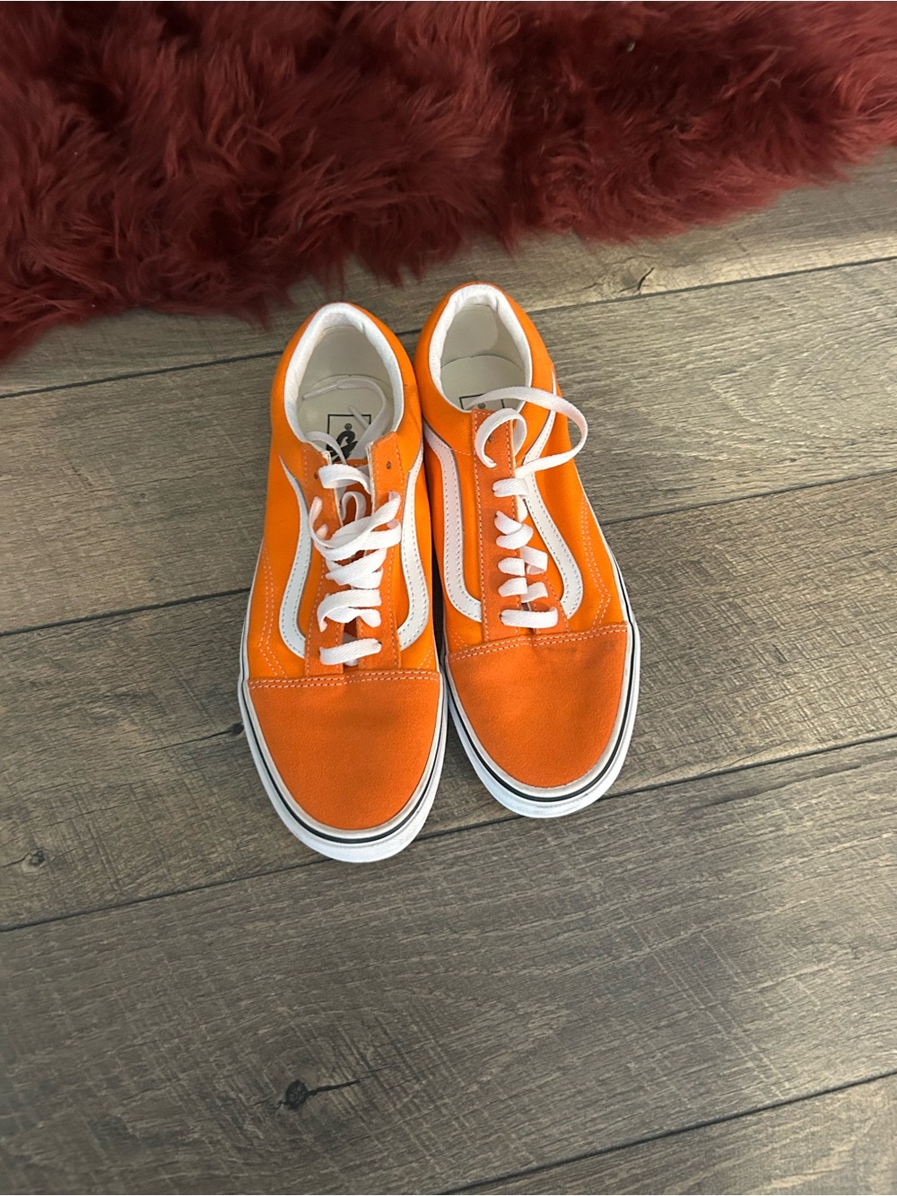 Vans Orange Canvas Low-Top Sneakers with White Stripe